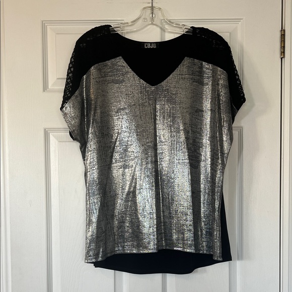 COJO Tops - Sold - Elegant Silver and Black Women's Blouse